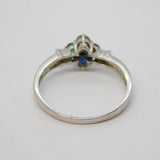 9ct White Gold, Diamond & Multi-Gem Harlequin Style Ring Vintage c1980