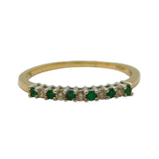 9ct Yellow Gold, Emerald & Diamond Half-Eternity Ring Vintage c1980