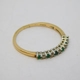 9ct Yellow Gold, Emerald & Diamond Half-Eternity Ring Vintage c1980