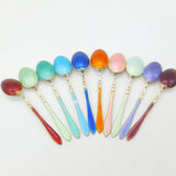 Set of Ten Scandinavian Sterling Silver Rainbow Guilloche Enamel Teaspoons c1920
