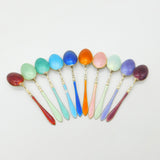Set of Ten Scandinavian Sterling Silver Rainbow Guilloche Enamel Teaspoons c1920