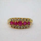 9ct Gold, Five-Stone Ruby & Diamond Dress Ring Vintage c1980 Birmingham