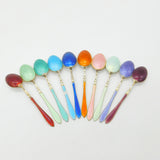 Set of Ten Scandinavian Sterling Silver Rainbow Guilloche Enamel Teaspoons c1920