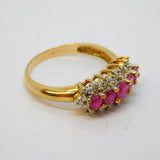 9ct Gold, Five-Stone Ruby & Diamond Dress Ring Vintage c1980 Birmingham