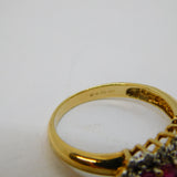 9ct Gold, Five-Stone Ruby & Diamond Dress Ring Vintage c1980 Birmingham