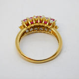 9ct Gold, Five-Stone Ruby & Diamond Dress Ring Vintage c1980 Birmingham