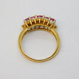 9ct Gold, Five-Stone Ruby & Diamond Dress Ring Vintage c1980 Birmingham