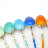 Set of Ten Scandinavian Sterling Silver Rainbow Guilloche Enamel Teaspoons c1920
