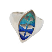 Sterling Silver Blue-Tone Enamel Studio Jewellery Dress Ring Vintage c1970