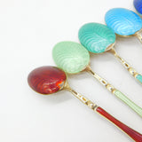 Set of Ten Scandinavian Sterling Silver Rainbow Guilloche Enamel Teaspoons c1920