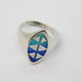 Sterling Silver Blue-Tone Enamel Studio Jewellery Dress Ring Vintage c1970