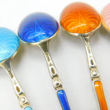 Set of Ten Scandinavian Sterling Silver Rainbow Guilloche Enamel Teaspoons c1920