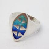 Sterling Silver Blue-Tone Enamel Studio Jewellery Dress Ring Vintage c1970