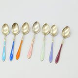Set of Ten Scandinavian Sterling Silver Rainbow Guilloche Enamel Teaspoons c1920