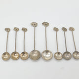 Set of Indian Sterling Silver Elephant Terminal Coin Teaspoons c1915 Antique