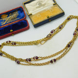 Garnet Rock Crystal 14ct Yellow Gold Long Guard Chain Necklace 160 cm Antique
