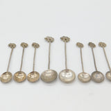 Set of Indian Sterling Silver Elephant Terminal Coin Teaspoons c1915 Antique