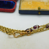 Garnet Rock Crystal 14ct Yellow Gold Long Guard Chain Necklace 160 cm Antique
