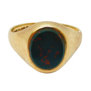 9ct Yellow Gold Bloodstone Set Signet Ring Vintage 1969 Birmingham