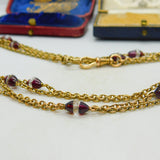 Garnet Rock Crystal 14ct Yellow Gold Long Guard Chain Necklace 160 cm Antique
