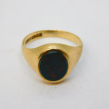 9ct Yellow Gold Bloodstone Set Signet Ring Vintage 1969 Birmingham