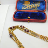 Garnet Rock Crystal 14ct Yellow Gold Long Guard Chain Necklace 160 cm Antique