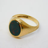9ct Yellow Gold Bloodstone Set Signet Ring Vintage 1969 Birmingham