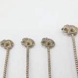 Set of Indian Sterling Silver Elephant Terminal Coin Teaspoons c1915 Antique