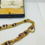 Garnet Rock Crystal 14ct Yellow Gold Long Guard Chain Necklace 160 cm Antique