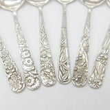 Set of Japanese Sterling Silver Floral Pattern Teaspoons c1920 Antique Art Deco