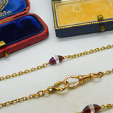 Garnet Rock Crystal 14ct Yellow Gold Long Guard Chain Necklace 160 cm Antique
