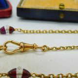 Garnet Rock Crystal 14ct Yellow Gold Long Guard Chain Necklace 160 cm Antique