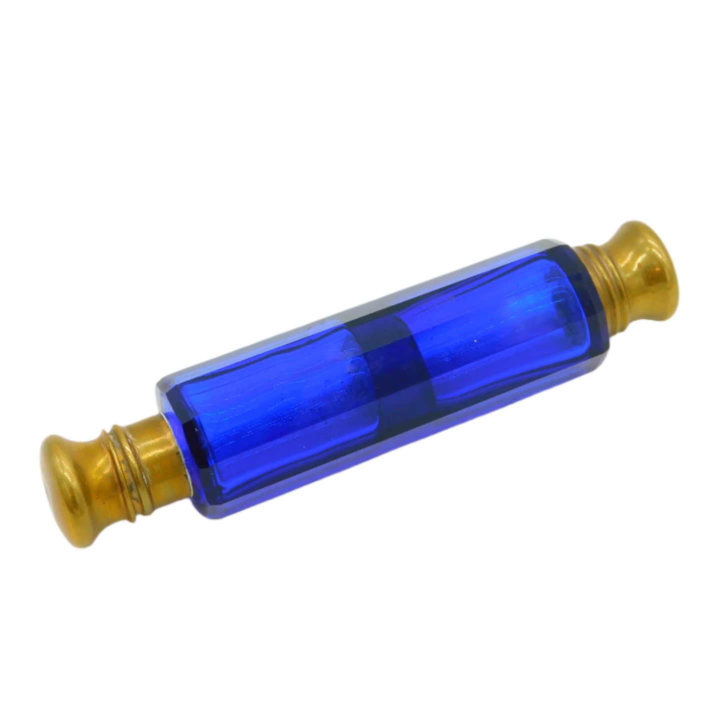 Victorian Bristol Blue Glass & Brass Double-Ended Scent Bottle Antique c1860
