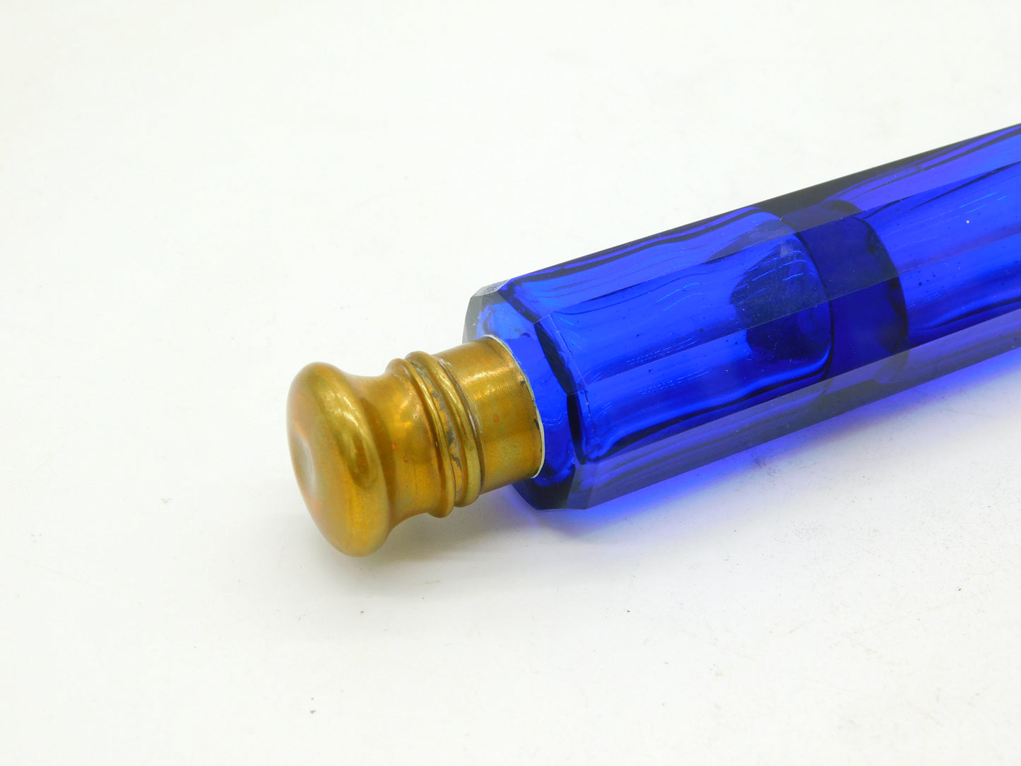 Victorian Bristol Blue Glass & Brass Double-Ended Scent Bottle Antique c1860