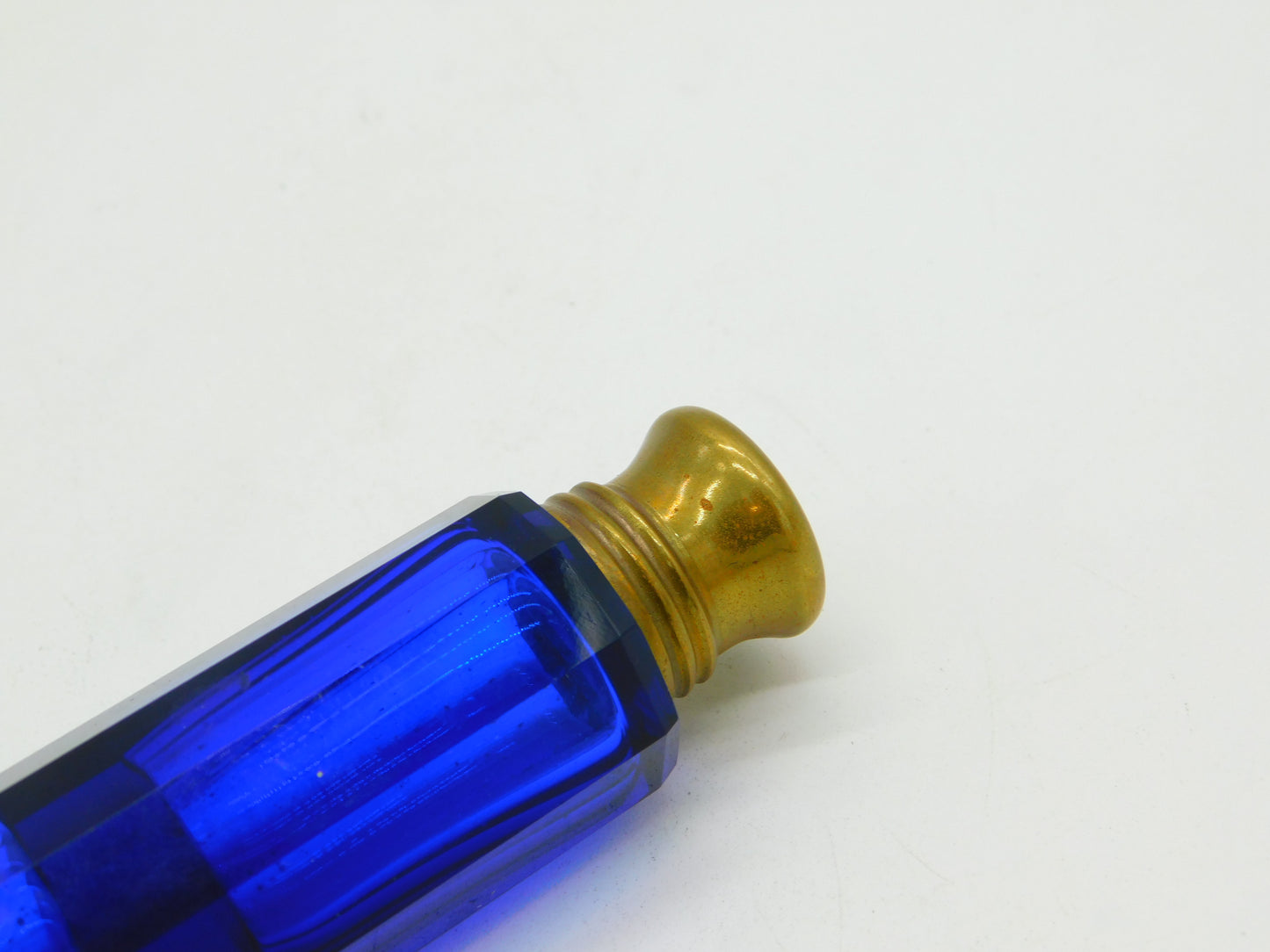 Victorian Bristol Blue Glass & Brass Double-Ended Scent Bottle Antique c1860