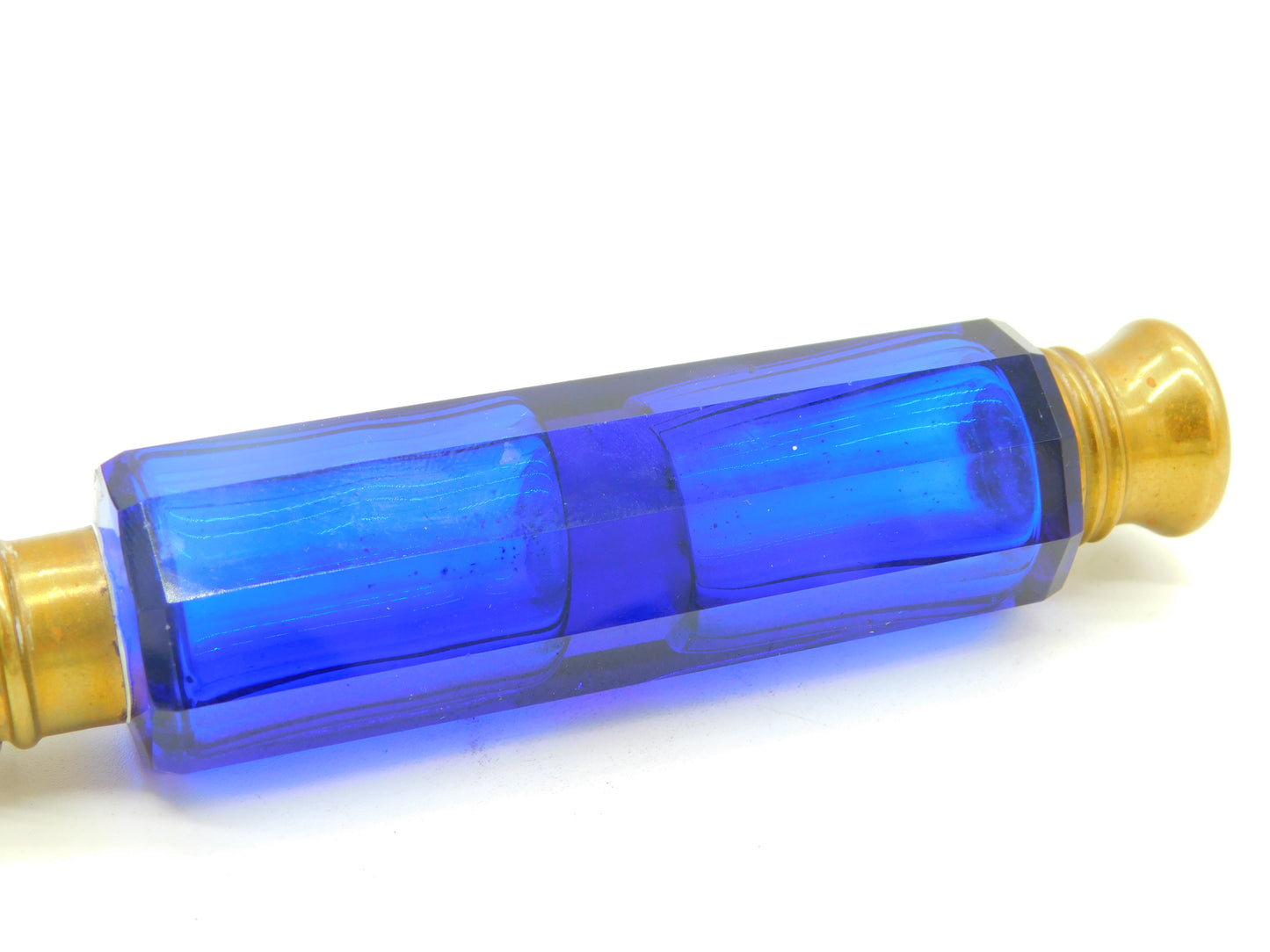 Victorian Bristol Blue Glass & Brass Double-Ended Scent Bottle Antique c1860