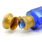 Victorian Bristol Blue Glass & Brass Double-Ended Scent Bottle Antique c1860