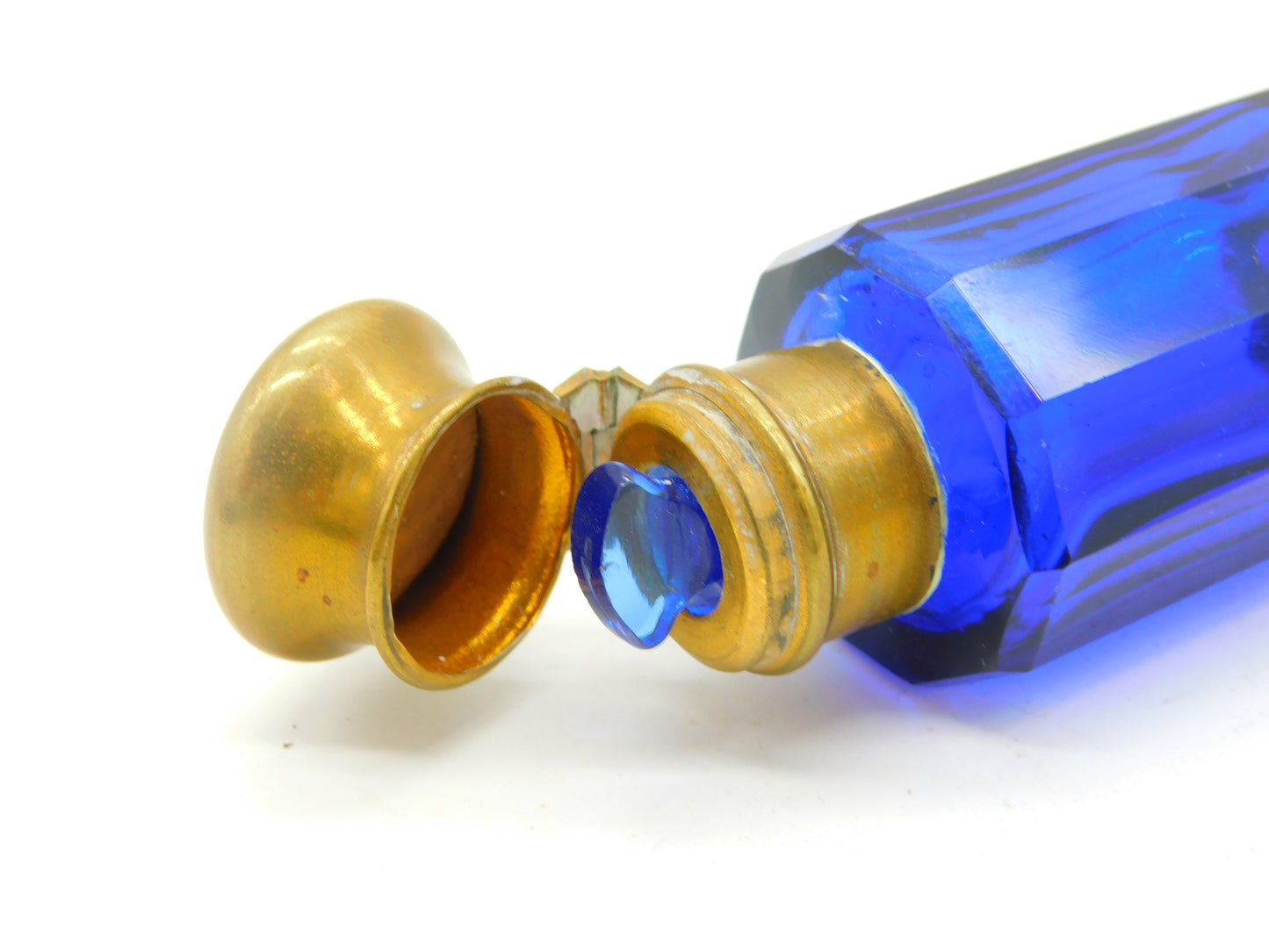 Victorian Bristol Blue Glass & Brass Double-Ended Scent Bottle Antique c1860