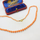 Victorian 9ct Yellow Gold, Beaded Coral & Seed Pearl Graduating Necklace c1890