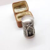 Victorian Cylindrical Sterling Silver Smelling Salts Pot with Virgin Mary c1860
