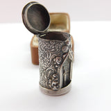 Victorian Cylindrical Sterling Silver Smelling Salts Pot with Virgin Mary c1860