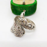 Sterling Silver Coiled Cobra Snake Statement Crossover Ring Vintage c1990