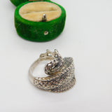 Sterling Silver Coiled Cobra Snake Statement Crossover Ring Vintage c1990