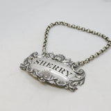 George IV Sterling Silver Shell Pattern Sherry Decanter Label Antique 1822 London