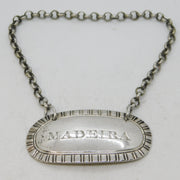 George III Sterling Silver Feathered Madeira Decanter Label Antique 1798 London