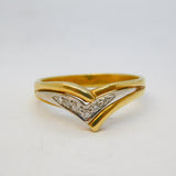 18ct Yellow Gold Graduating Diamond Set Wishbone Ring Vintage c1970