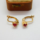 10ct Yellow Gold Ruby Paste Set Clip Earrings Vintage c1990