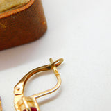 10ct Yellow Gold Ruby Paste Set Clip Earrings Vintage c1990