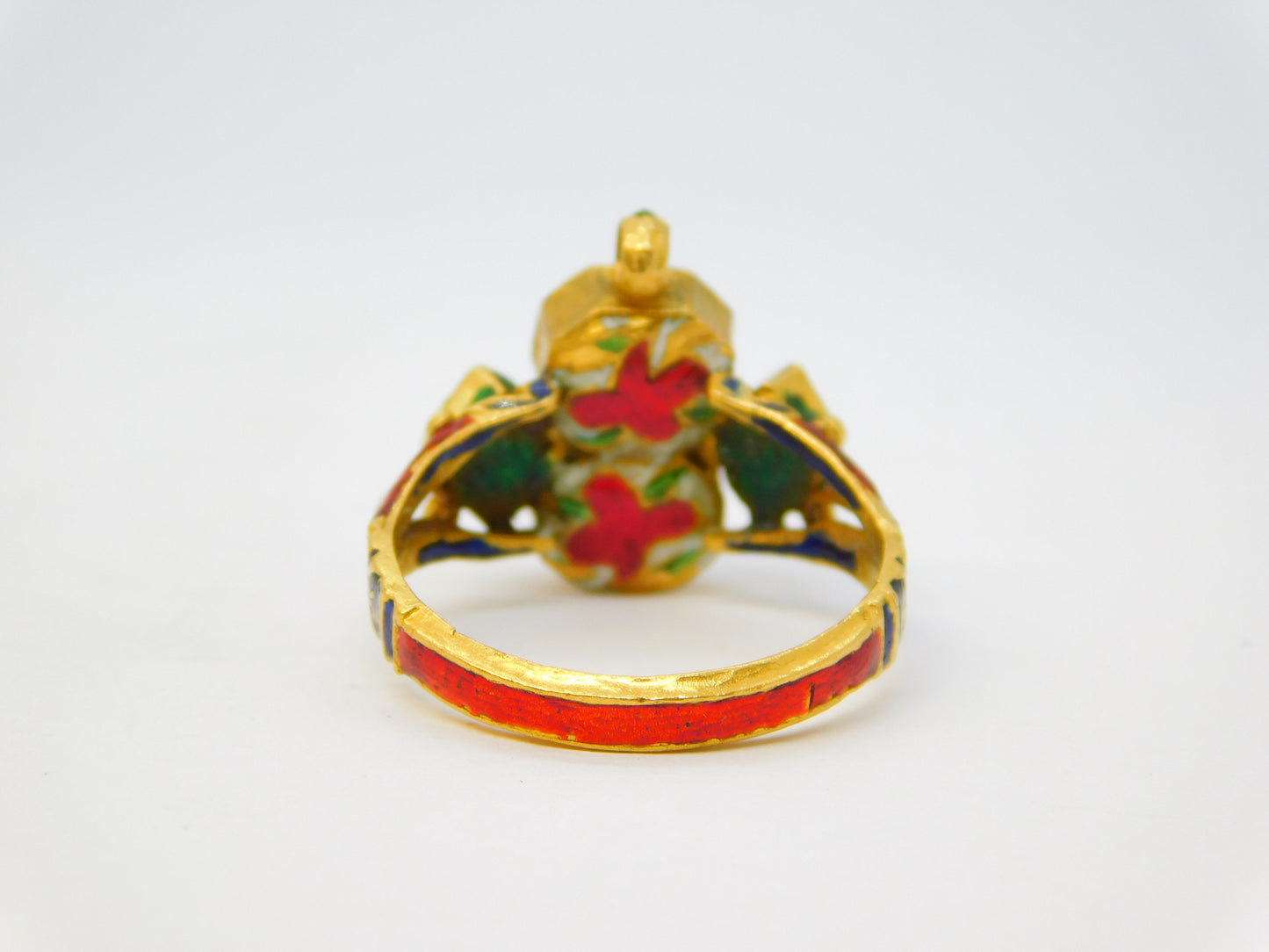 18th Century Mughal Gold, Diamond, Ruby & Enamel Dress Ring Antique Indian