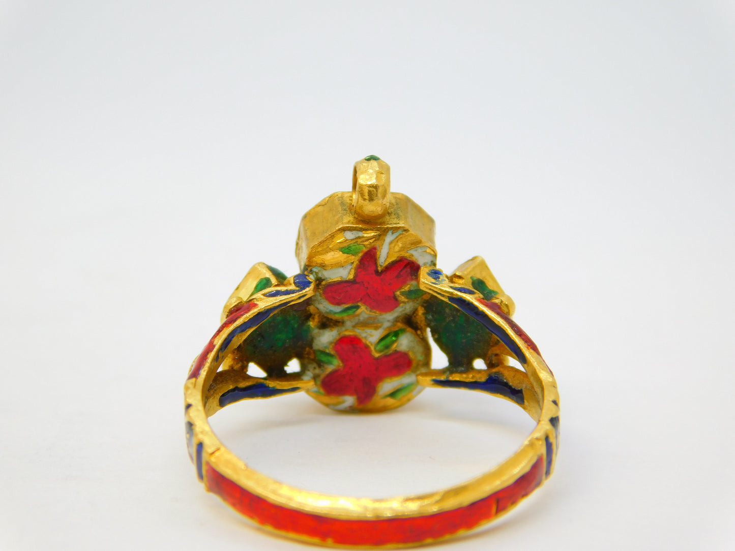 18th Century Mughal Gold, Diamond, Ruby & Enamel Dress Ring Antique Indian